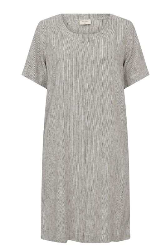 Freequent Lava dress | Stribet hørkjole i brun I Dresslab