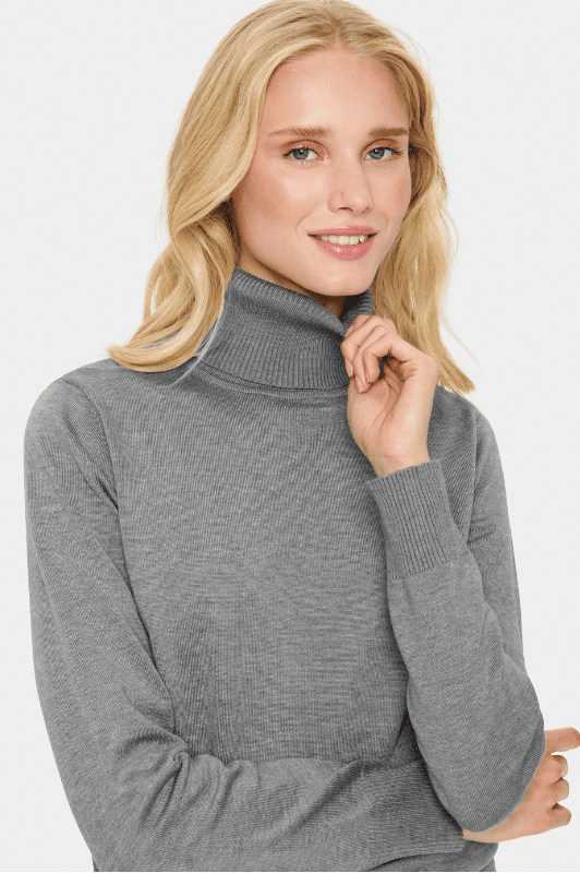 Saint Tropez Mila strik | Strikket rullekrave pullover i gråmelange