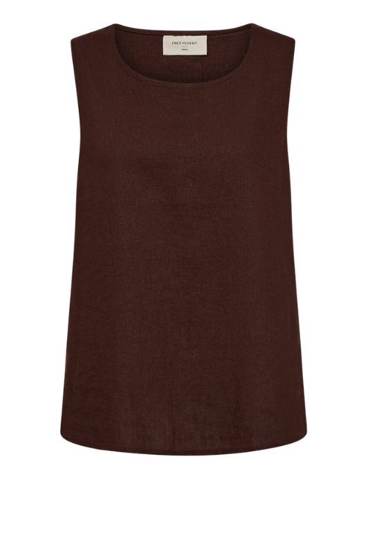 Freequent Lava top | Feminin hørbluse uden ærmer i mørkebrun I Dresslab
