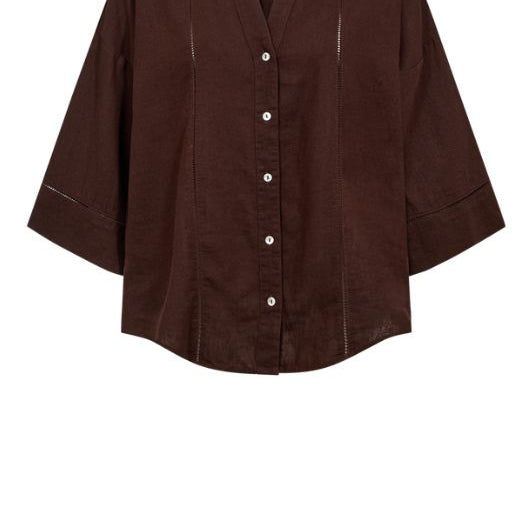 Freequent Laluna shirt | Hørskjorte med v-hals i brun I Dresslab