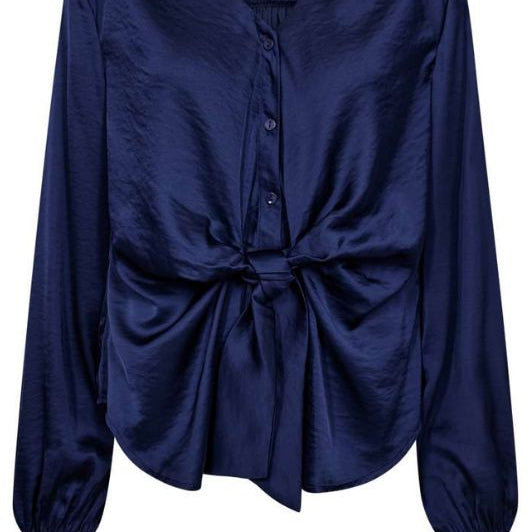 Freequent Dove bluse I Blå skjortebluse i satinlook med sløjfeeffekt