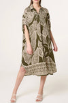 Studio West dress I A-shape sommerkjole med bladprint i khaki
