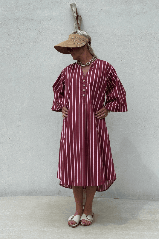 PRE ORDER Gaspar Mumbai stripe dress | Maroon green kjole i bordeaux strib I Dresslab