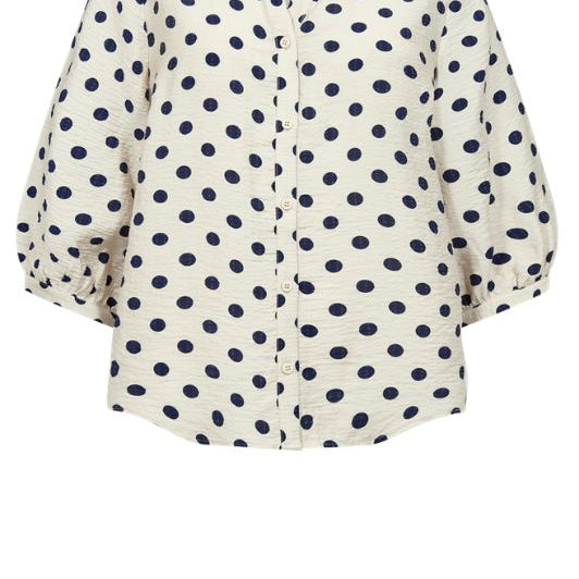 Freequent Alma bluse I Fin cremefarvet med marine prikker