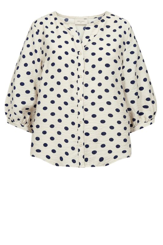 Freequent Alma bluse I Fin cremefarvet med marine prikker