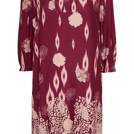 Ofelia Laura tunika | Smuk kjole i bordeaux med borderprint