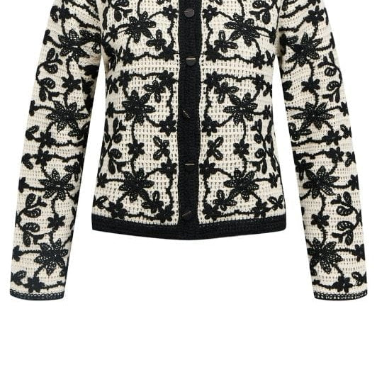 Object Cari hæklet cardigan sort og creme