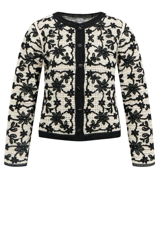 Object Cari hæklet cardigan sort og creme