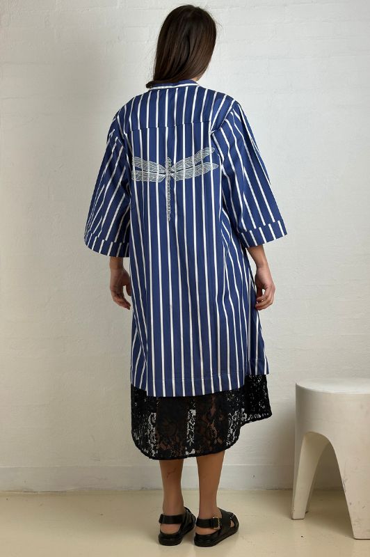 Gaspar Mumbai stripe lace dress | Stribet blå kjole I Dresslab