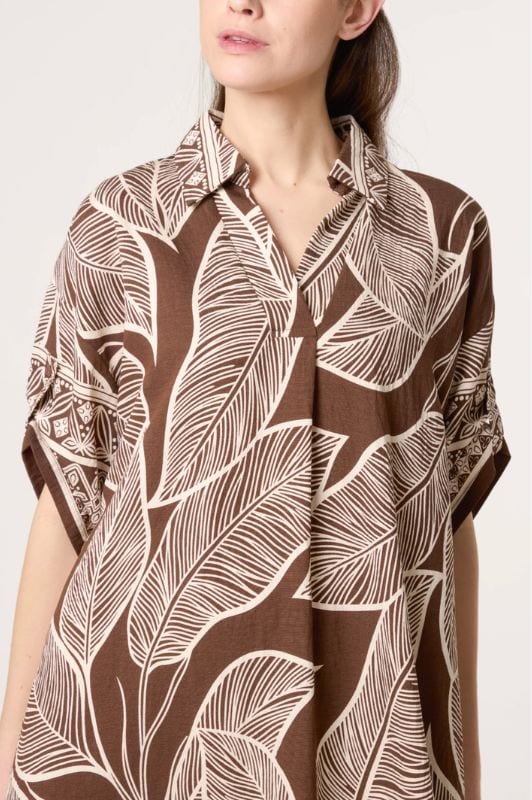 Studio West dress I A-shape sommerkjole med bladprint i brun