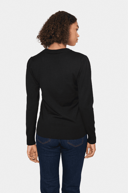 Saint Tropez Jemma cardigan | Strikket cardigan med perlemorsknap I Sort
