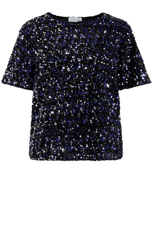 VILA Vifaith Top | Palliet top i navy og sort