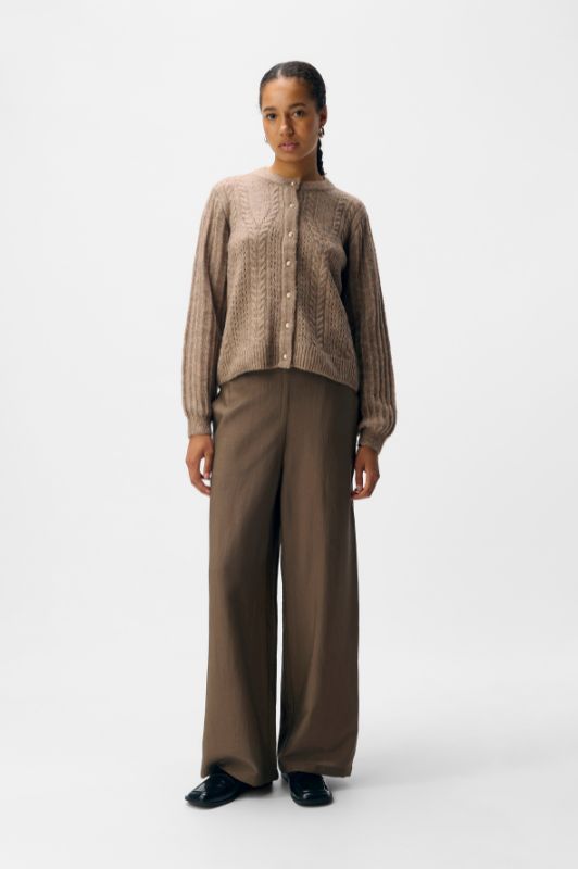 Object Flora knit I Cardigan i mørk sand