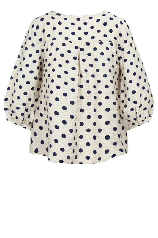 Freequent Alma bluse I Fin cremefarvet med marine prikker