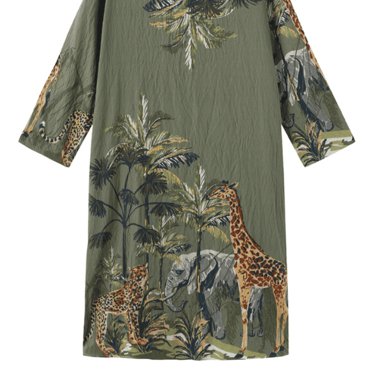 Luxzuz Vindie cardigan I Viskose med khaki jungleprint
