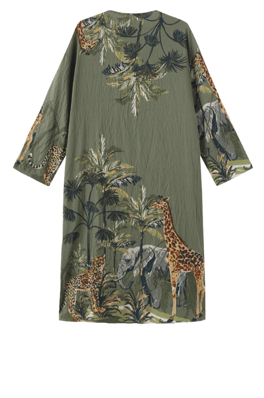 Luxzuz Vindie cardigan I Viskose med khaki jungleprint