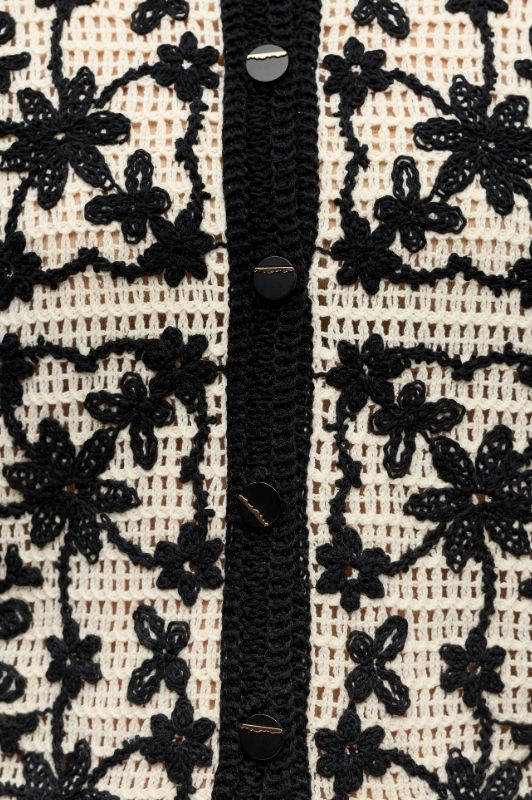 Object Cari hæklet cardigan sort og creme