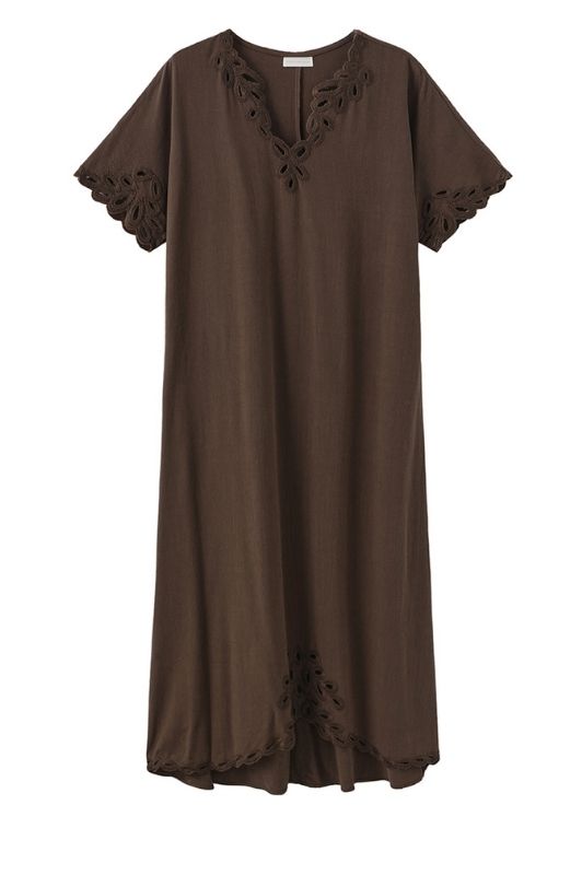 Luxzuz Vanessa dress | Viskosekjole med blondedetaljer i mørkebrun