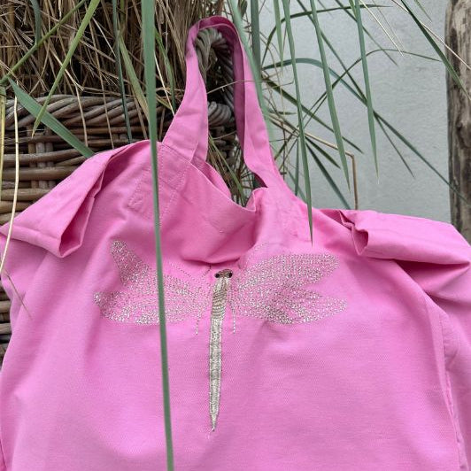 Gaspar Fiji tote bag pink med broderi I Dresslab