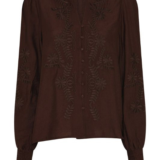 Marc Lauge Vanessa I Feminin bluse i brun med broderie detaljer