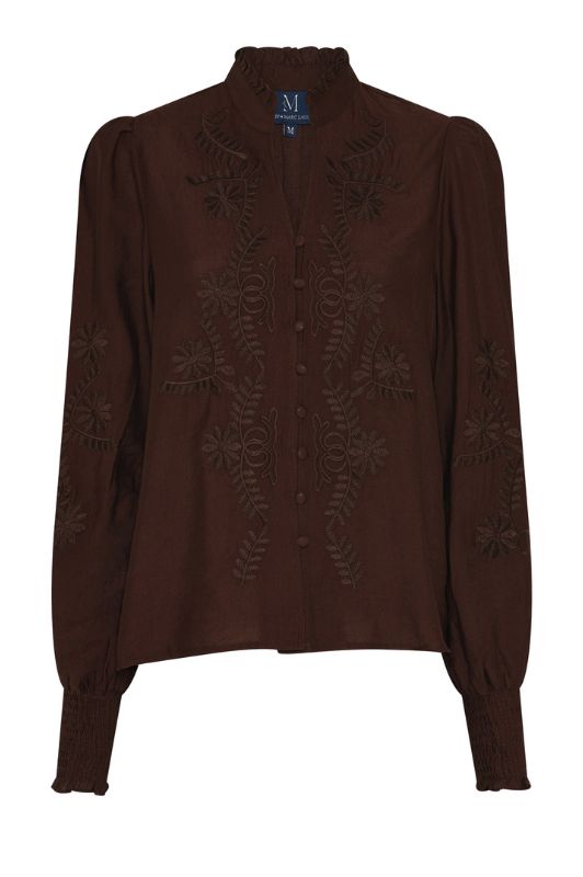Marc Lauge Vanessa I Feminin bluse i brun med broderie detaljer