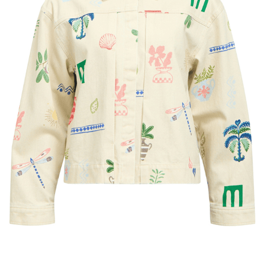 Object Alli denim jakke med farverigt print