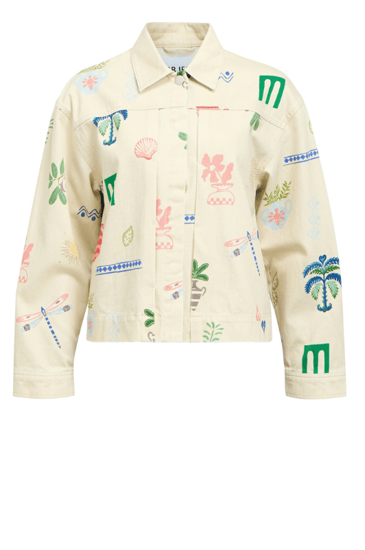 Object Alli denim jakke med farverigt print
