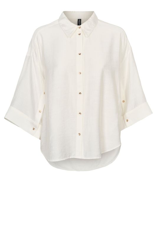 Prepair Selma bluse I Fin hvid skjorte med guldknapper I Dresslab