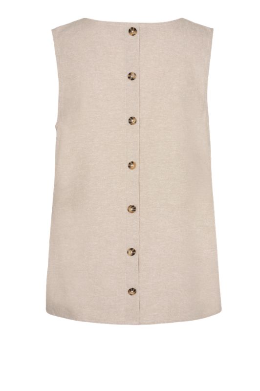 Freequent Lava top | Feminin hørbluse uden ærmer i sand I Dresslab