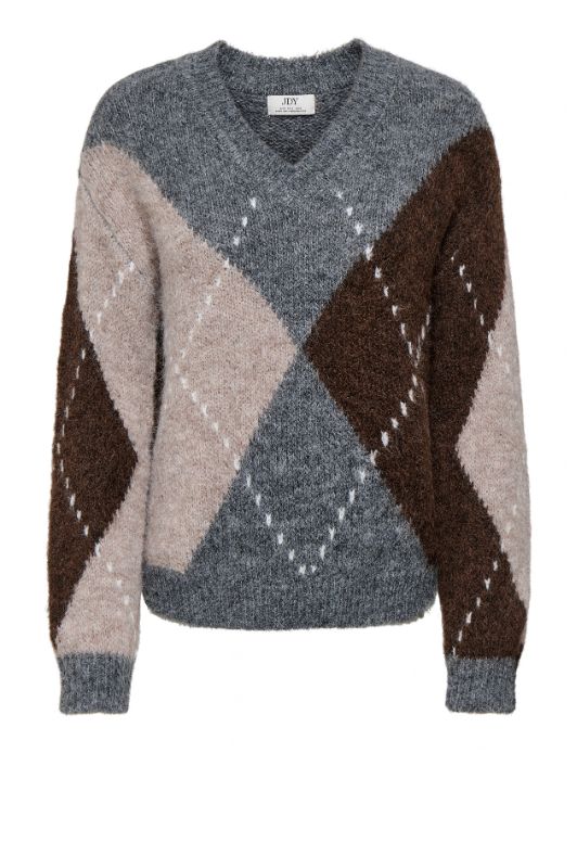 JDY Zoye argyle strik pulli I Ternet strik pulli gråmelange og brun
