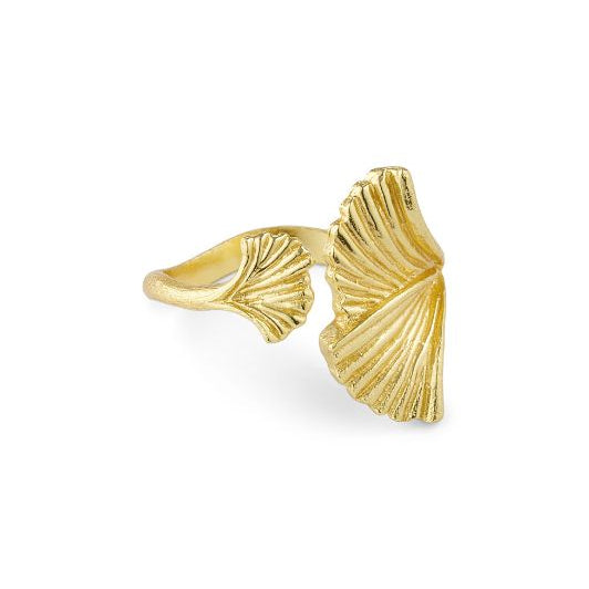 Pure by Nat I Gingo biloba ring i børstet guld