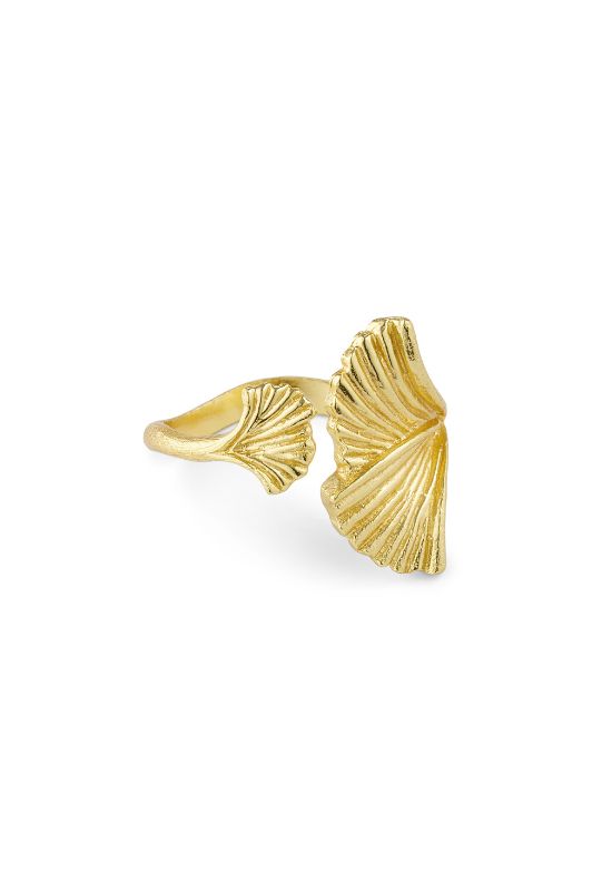 Pure by Nat I Gingo biloba ring i børstet guld