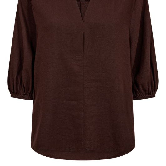 Freequent Lava shirt | Feminin hørbluse i mørkebrun I Dresslab