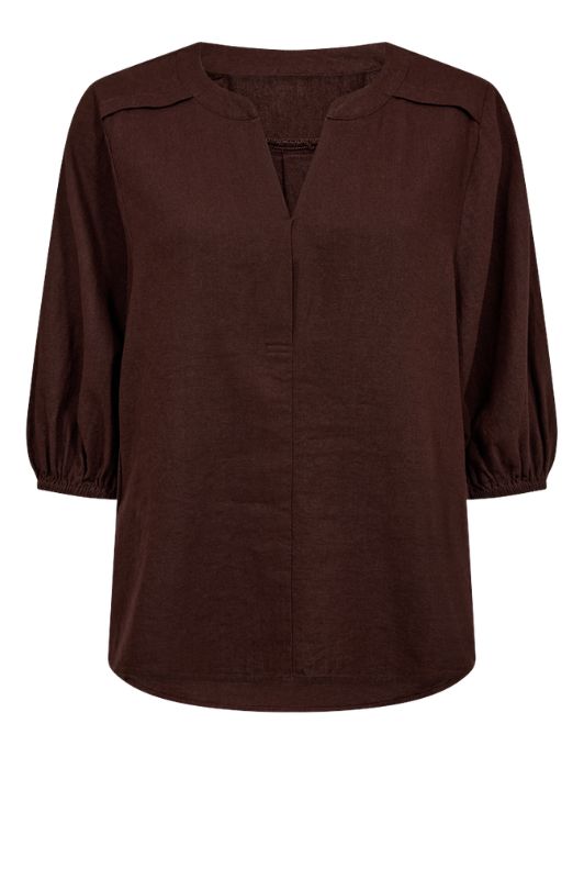 Freequent Lava shirt | Feminin hørbluse i mørkebrun I Dresslab
