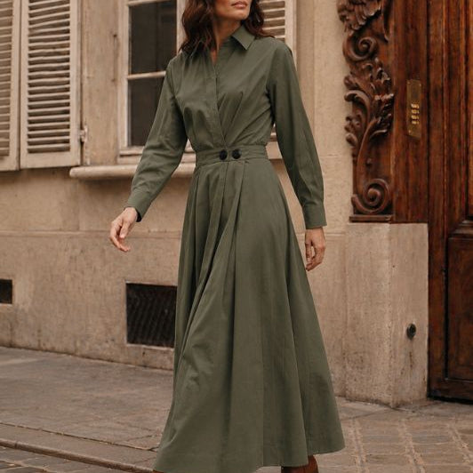 La Rouge Pia poplin kjole i army I Dresslab