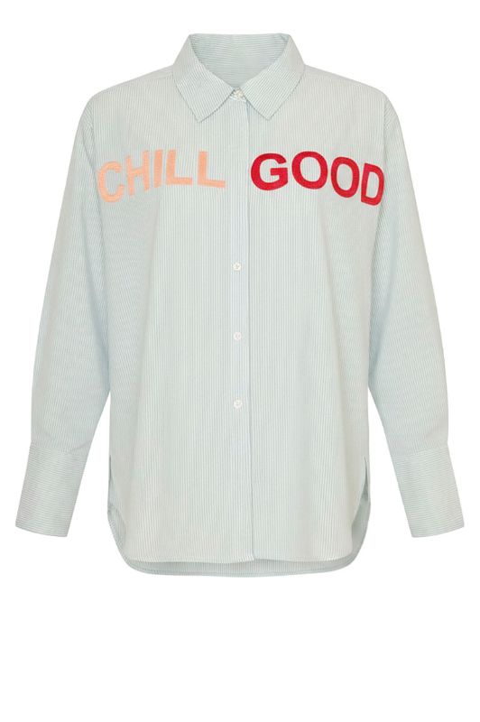 Ofelia Karin mint stribet skjorte med farverige broderinger