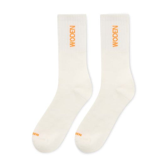 Woden I Sporty strømper med logo i creme