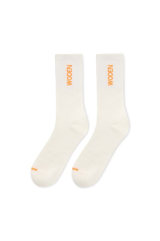 Woden I Sporty strømper med logo i creme