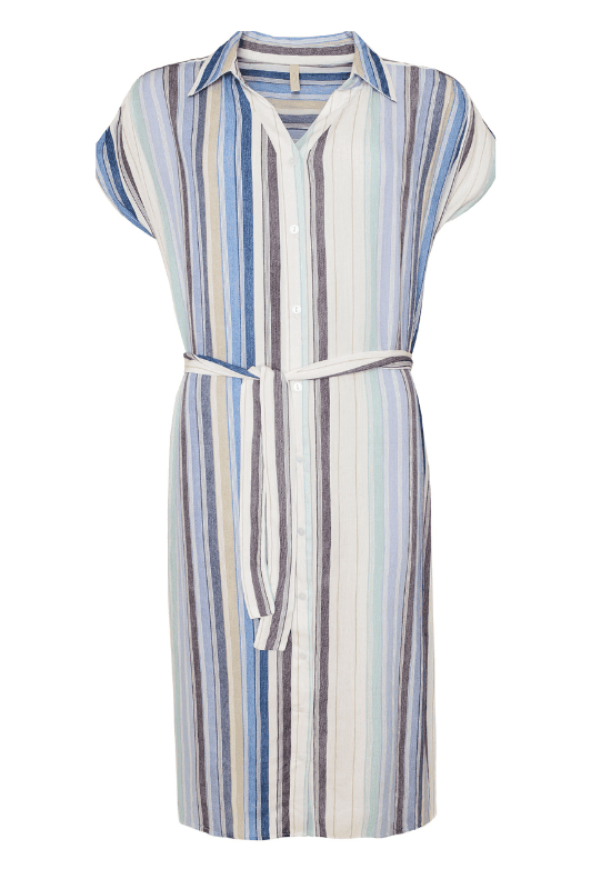 Ofelia Mimmi dress I Stribet viskose kjole i marine sand