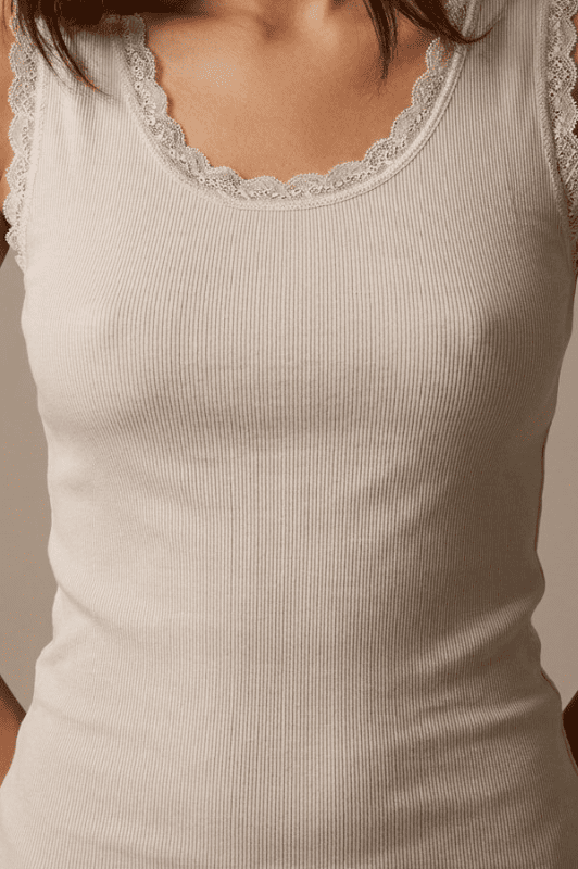 Moondust lace rib top sand med blonde