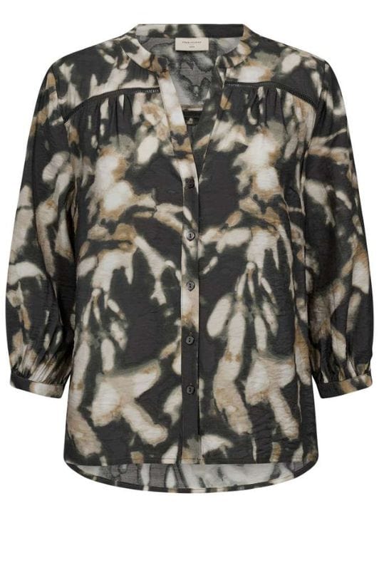 Freequent Nunu skjorte I Allover printet top i khaki farver