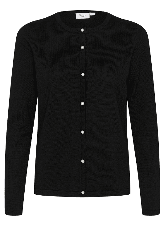 Saint Tropez Jemma cardigan | Strikket cardigan med perlemorsknap I Sort