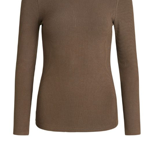 La Rouge Lisa langærmet ribtop med rund hals i mørk sand | DressLab