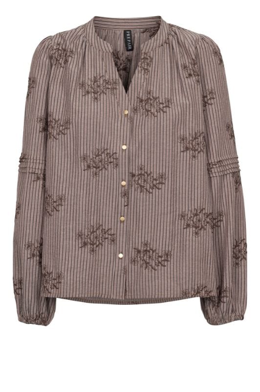 Prepair Harriet bluse I Brun stribet bluse med blomsterbroderinger