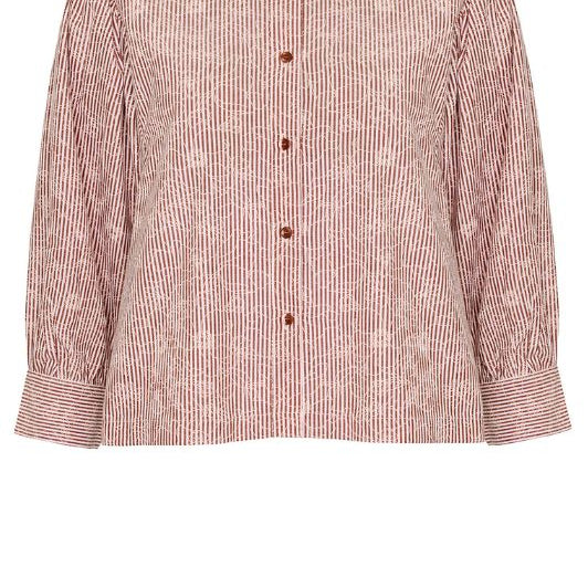 Ofelia Olivia bordeaux stribet bluse med print I Dresslab
