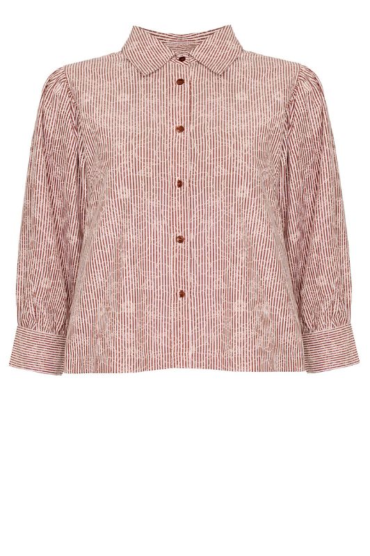 Ofelia Olivia bordeaux stribet bluse med print I Dresslab