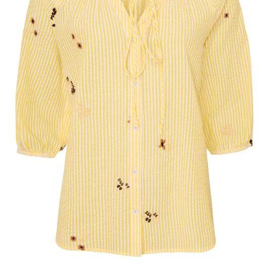 Ofelia Joy gul stribet bluse med broderi I Dresslab