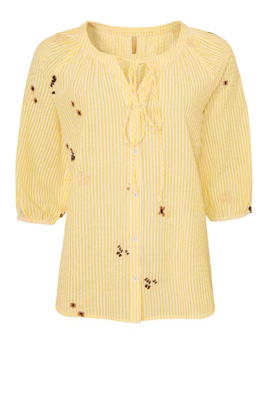 Ofelia Joy gul stribet bluse med broderi I Dresslab