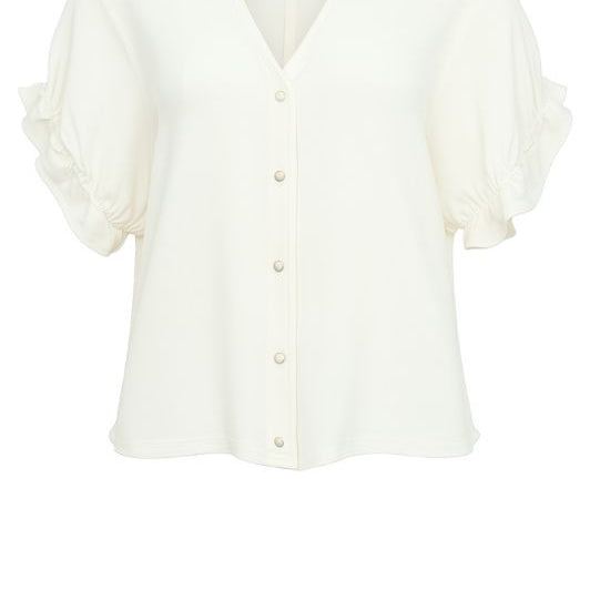 Object Frame V-neck creme bluse med korte ærmer