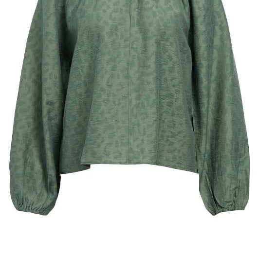 Object True bluse i flot mat grøn leopard mønster